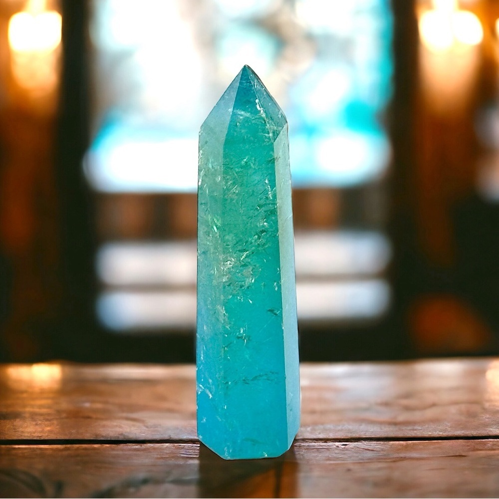 RARE Elestial Monatomic Blue Green Andara Crystal Tower Heart Chakra